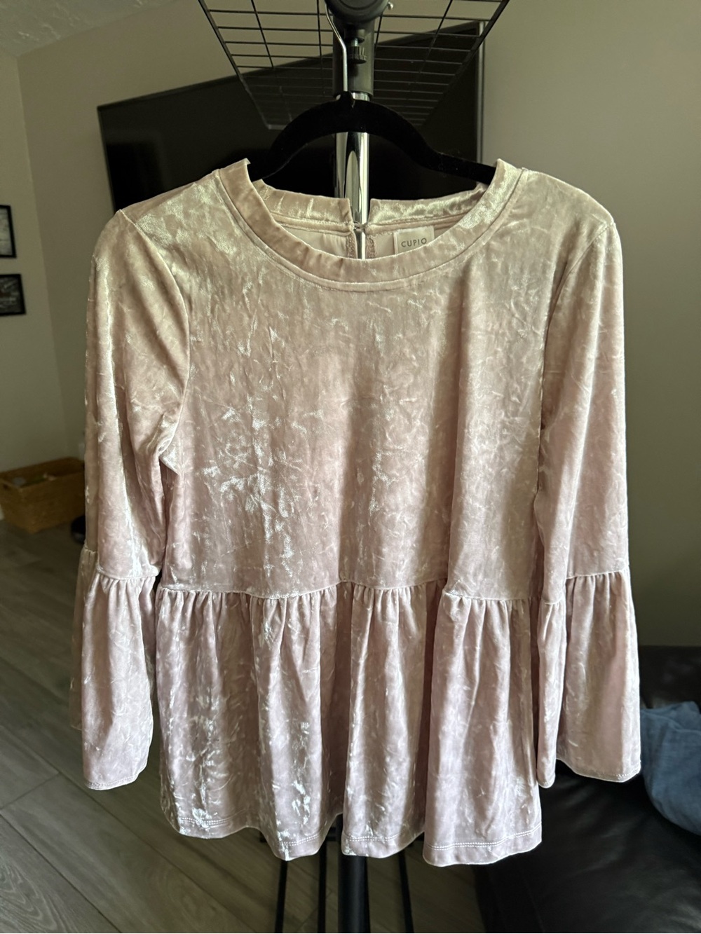 Cupio Blush Pink Velvet Peplum Tunic
